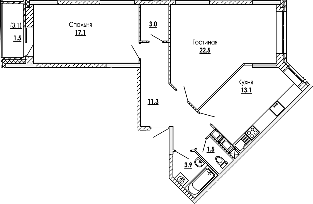 Планировка — Малиново, 2-комн., 72 м²