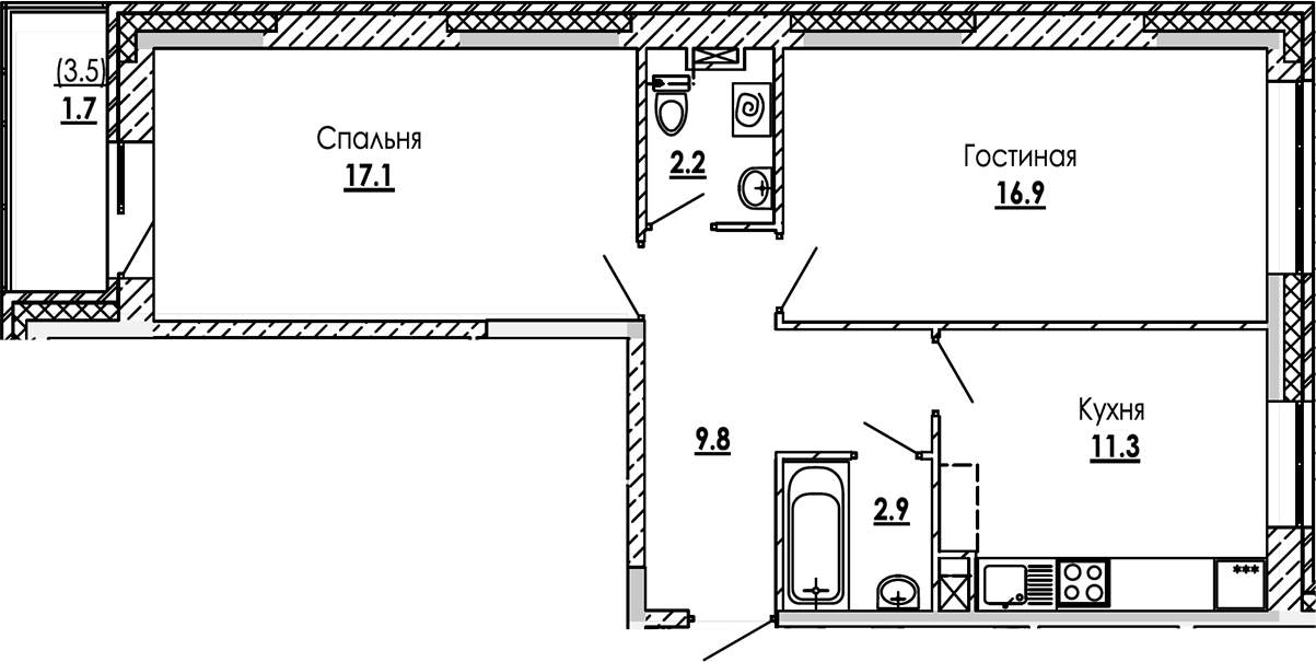 Планировка — Малиново, 2-комн., 60 м²
