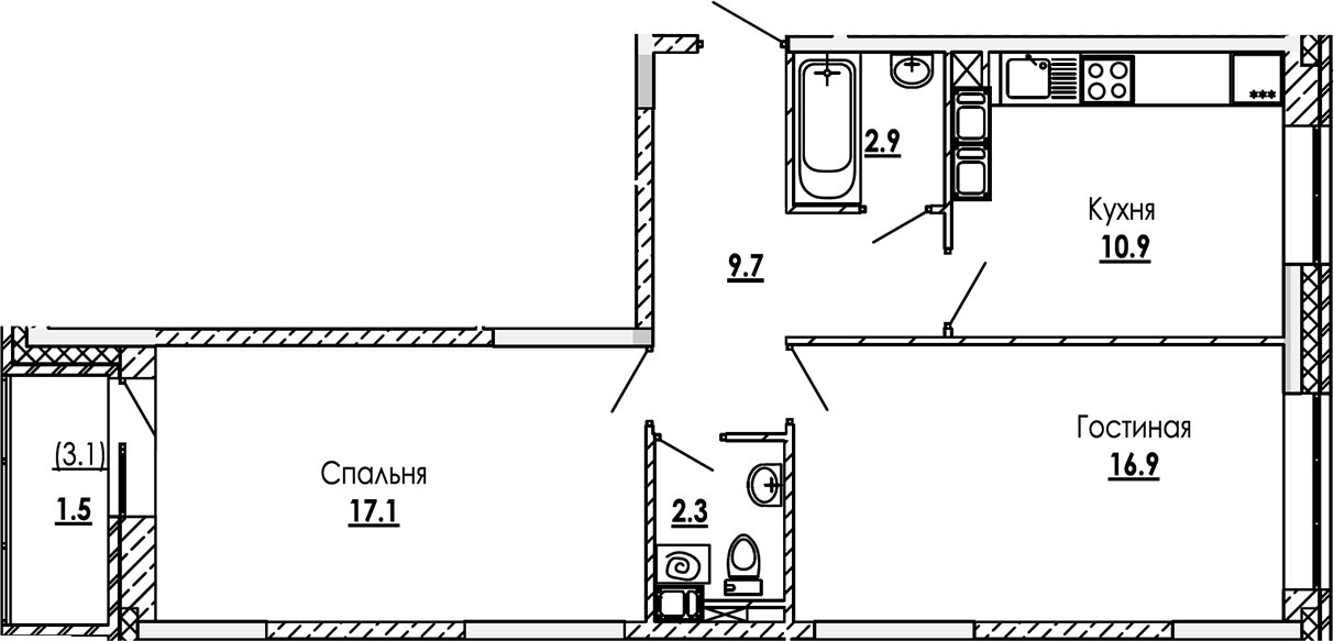 Планировка — Малиново, 2-комн., 60 м²