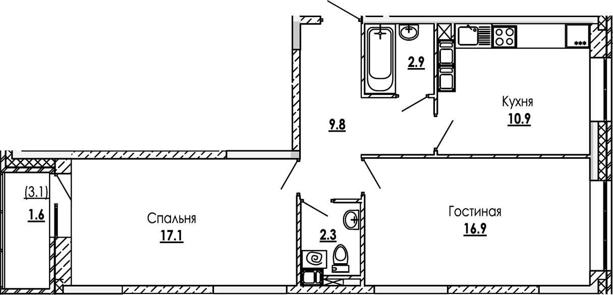 Планировка — Малиново, 2-комн., 60 м²