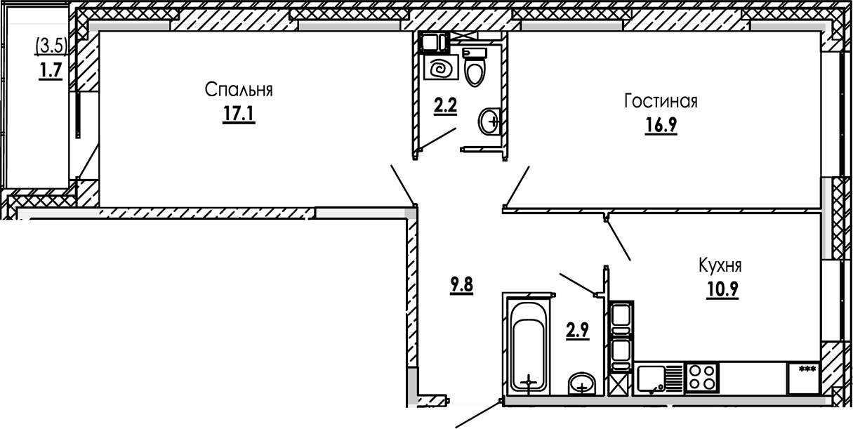 Планировка — Малиново, 2-комн., 60 м²