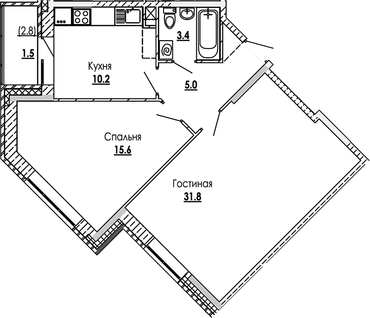 Планировка — Малиново, 2-комн., 66 м²