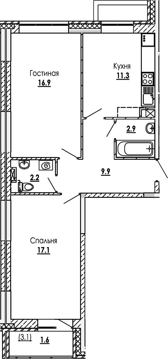Планировка — Малиново, 2-комн., 60 м²