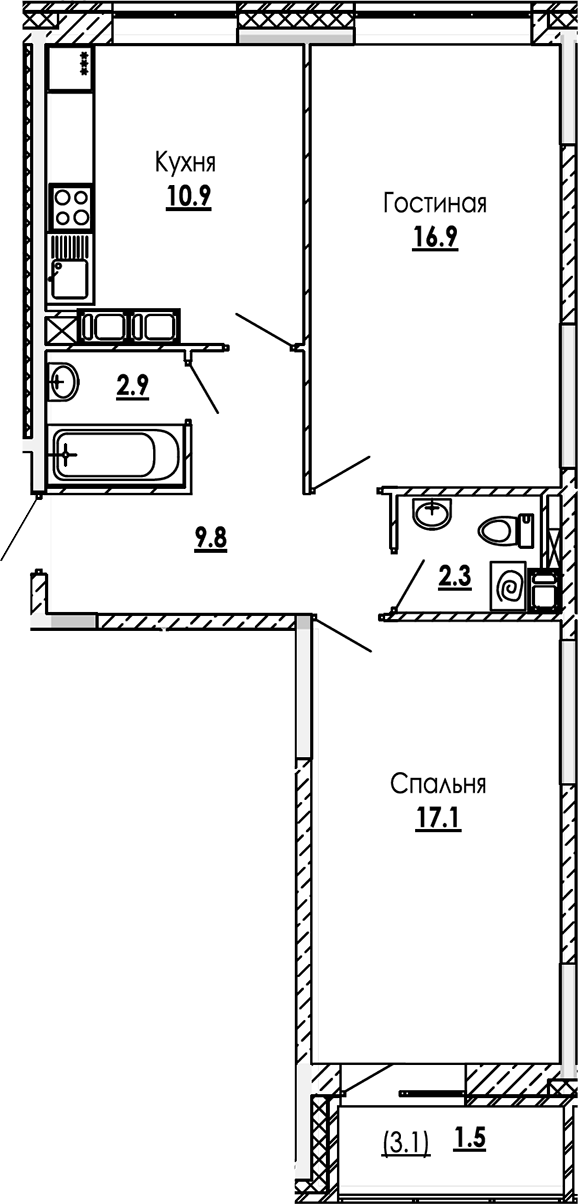 Планировка — Малиново, 2-комн., 60 м²