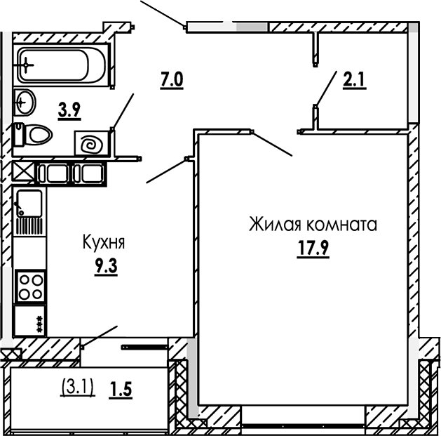 Планировка — Малиново, 1-комн., 40 м²