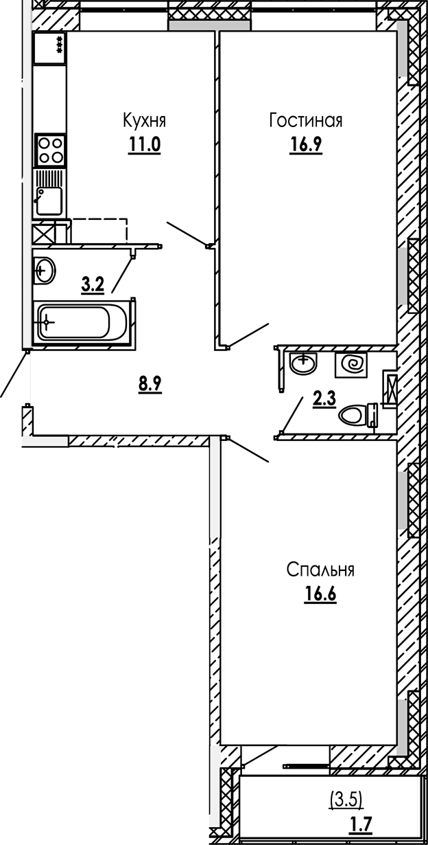 Планировка — Малиново, 2-комн., 59 м²