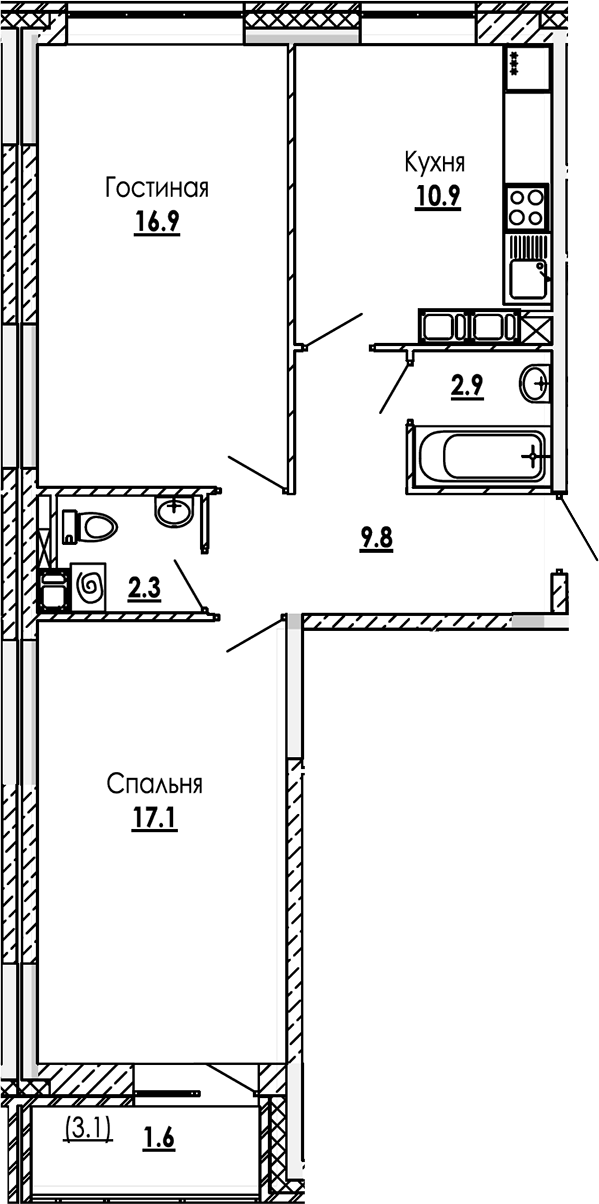 Планировка — Малиново, 2-комн., 60 м²