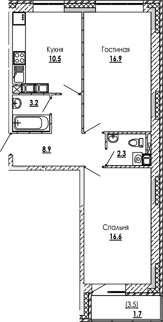 Планировка — Малиново, 2-комн., 58 м²