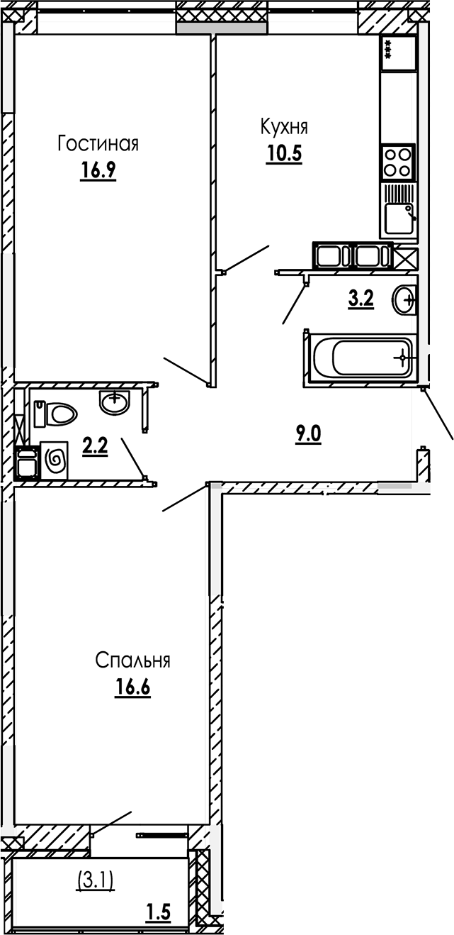 Планировка — Малиново, 2-комн., 58 м²