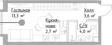 Планировка — Павелецкая Сити, Студия, 24 м²