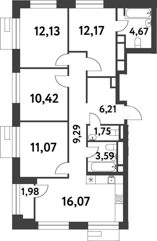 Планировка — Smart Garden, 3-комн., 87 м²