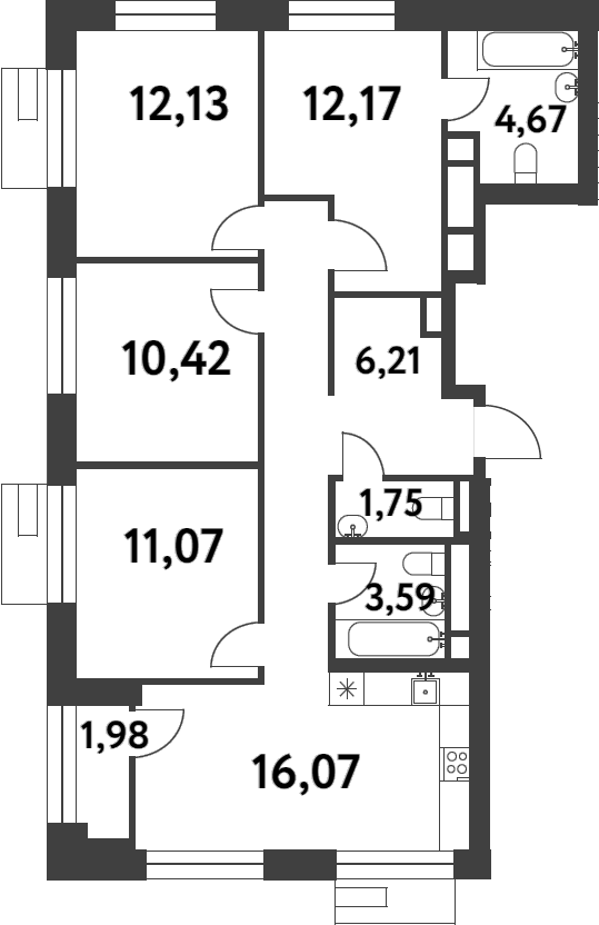 Планировка — Smart Garden, 3-комн., 87 м²