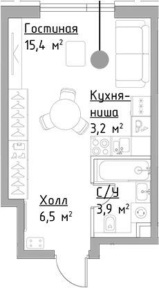 Планировка — Павелецкая Сити, Студия, 29 м²