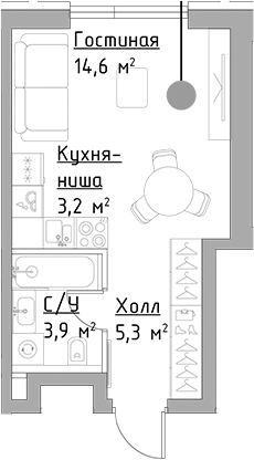 Планировка — Павелецкая Сити, Студия, 27 м²