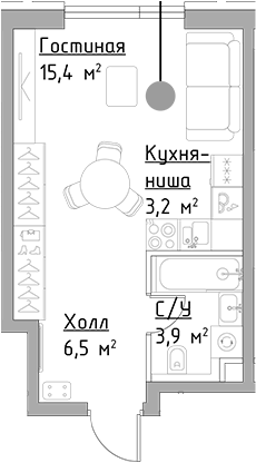 Планировка — Павелецкая Сити, Студия, 29 м²