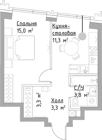 Планировка — Павелецкая Сити, 1-комн., 37 м²