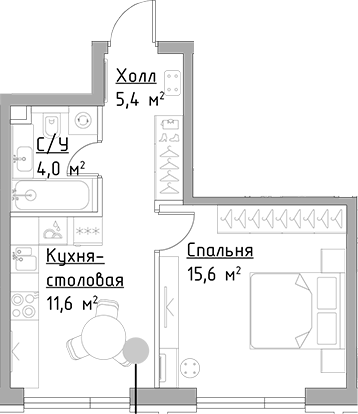 Планировка — Павелецкая Сити, 1-комн., 37 м²