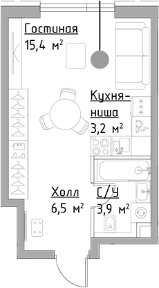 Планировка — Павелецкая Сити, Студия, 29 м²