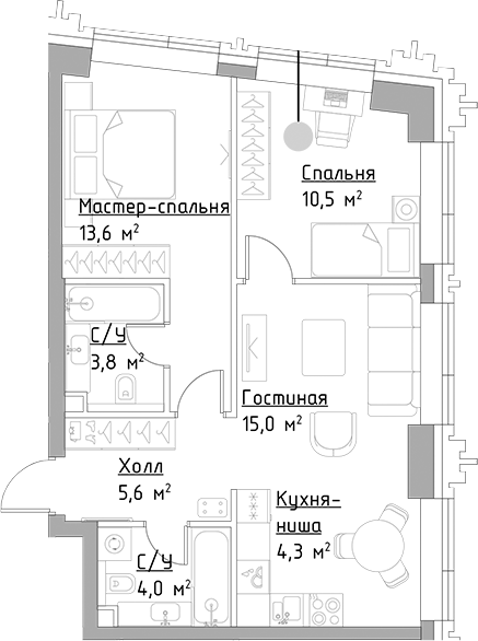 Планировка — Павелецкая Сити, 3-комн., 57 м²