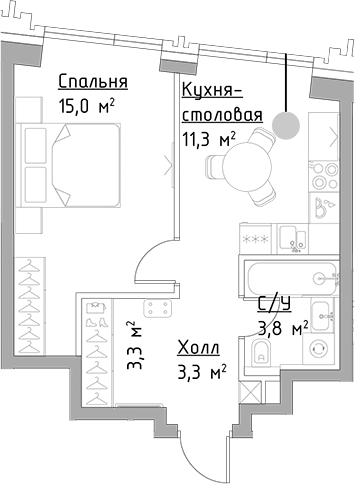 Планировка — Павелецкая Сити, 1-комн., 37 м²