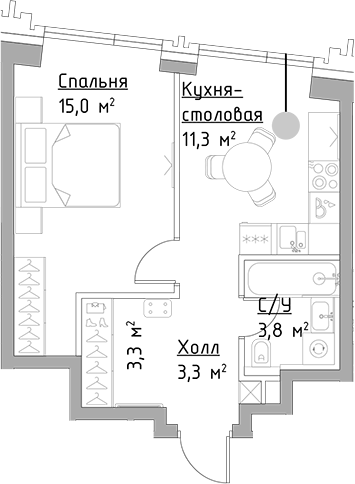 Планировка — Павелецкая Сити, 1-комн., 37 м²