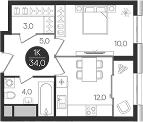 Планировка — Кантемировский, 1-комн., 34 м²