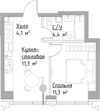 Планировка — Павелецкая Сити, 2-комн., 31 м²
