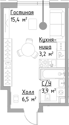 Планировка — Павелецкая Сити, Студия, 29 м²