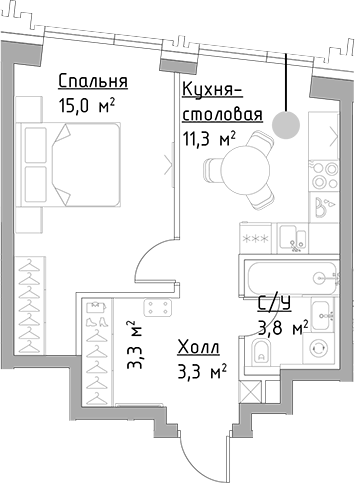 Планировка — Павелецкая Сити, 1-комн., 37 м²