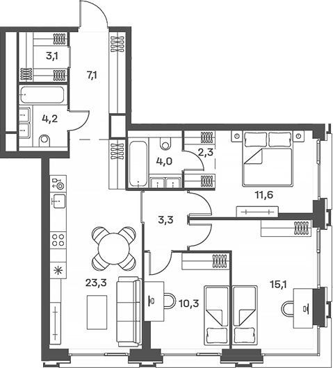 Планировка — PORTLAND, 4-комн., 84 м²