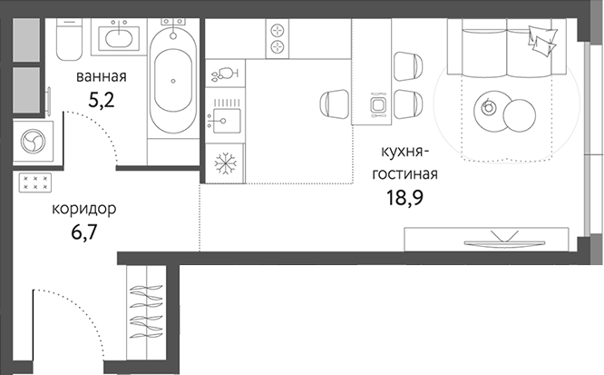 Планировка — Сиреневый парк, Студия, 31 м²