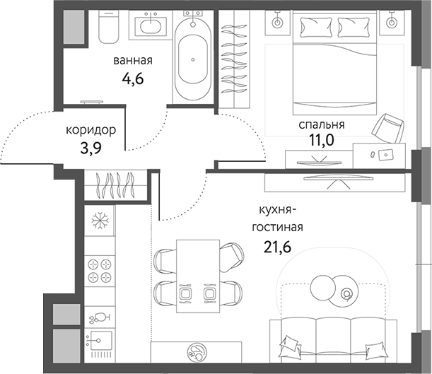 Планировка — Сиреневый парк, 2-комн., 41 м²