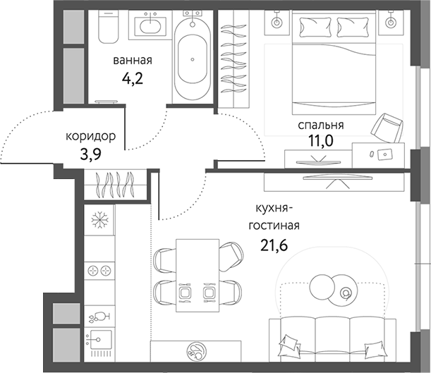 Планировка — Сиреневый парк, 2-комн., 41 м²