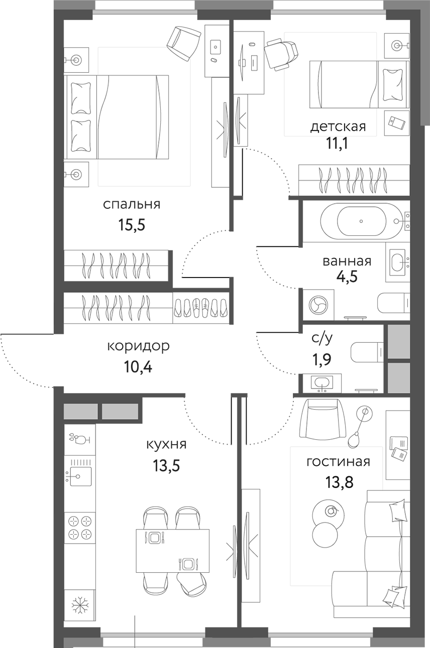 Планировка — Сиреневый парк, 3-комн., 71 м²