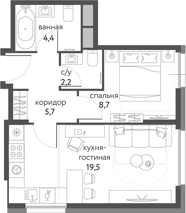 Планировка — Сиреневый парк, 2-комн., 41 м²