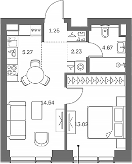 Планировка — TATE, 2-комн., 41 м²
