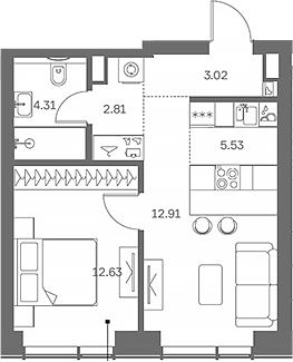 Планировка — TATE, 2-комн., 42 м²