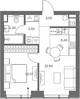 Планировка — TATE, 2-комн., 42 м²