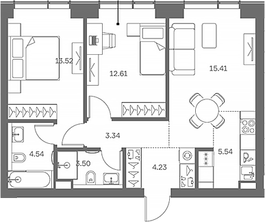 Планировка — TATE, 3-комн., 64 м²
