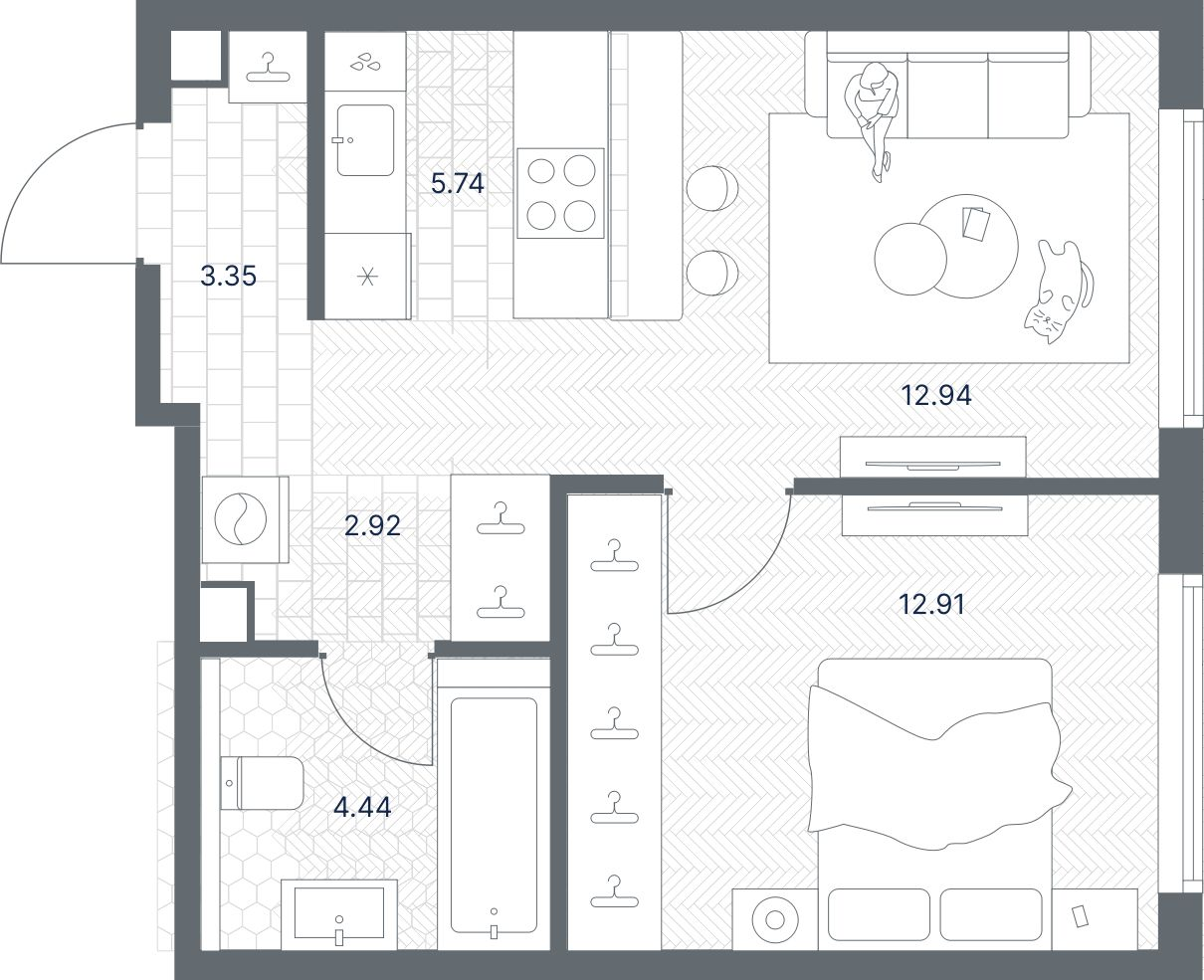 Планировка — TATE, 2-комн., 42 м²