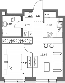 Планировка — TATE, 2-комн., 41 м²