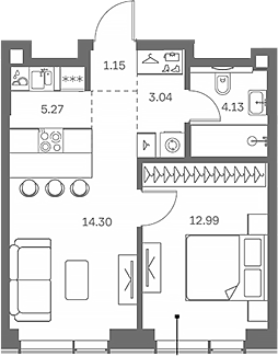 Планировка — TATE, 2-комн., 41 м²