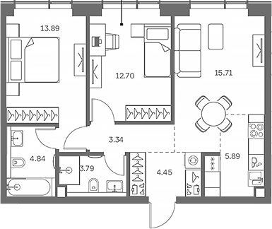 Планировка — TATE, 3-комн., 65 м²