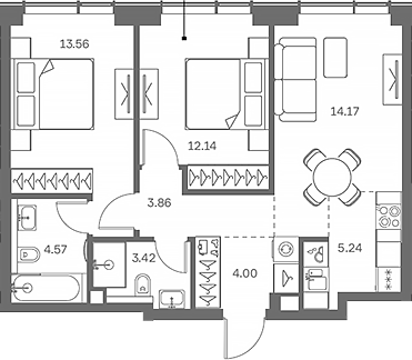Планировка — TATE, 3-комн., 61 м²