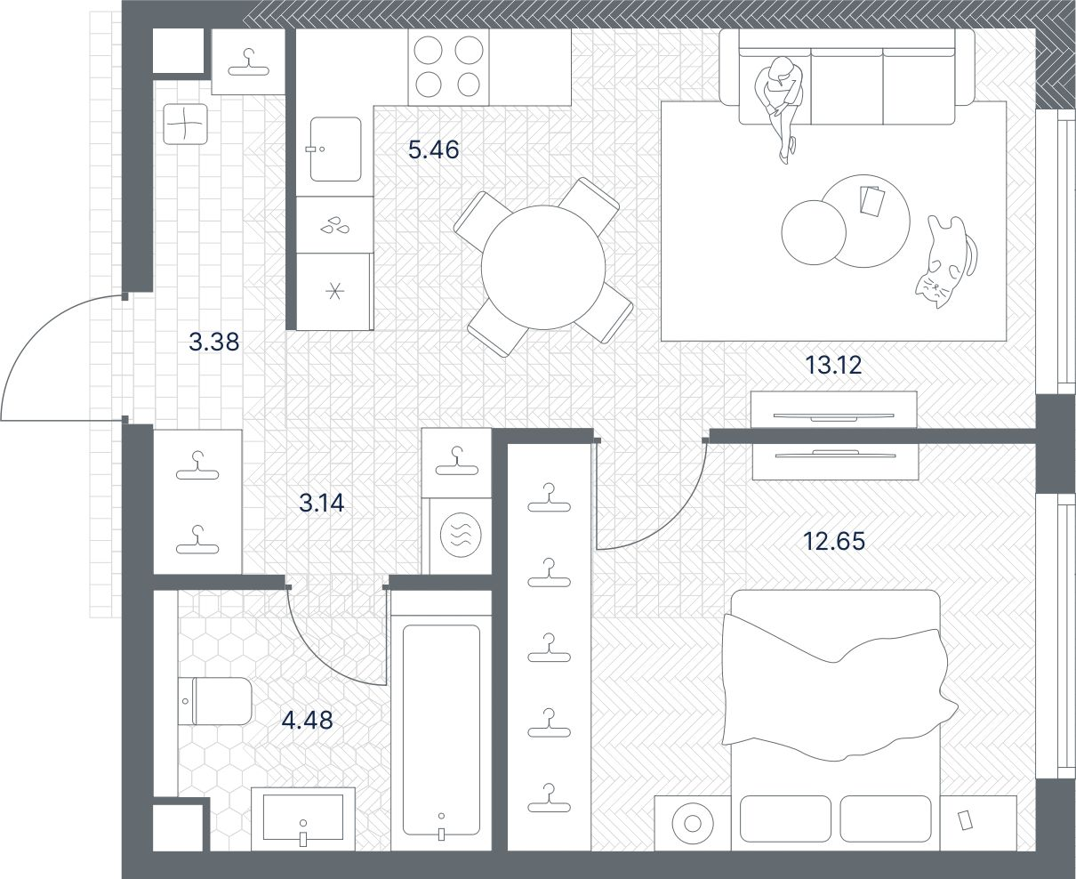 Планировка — TATE, 2-комн., 42 м²