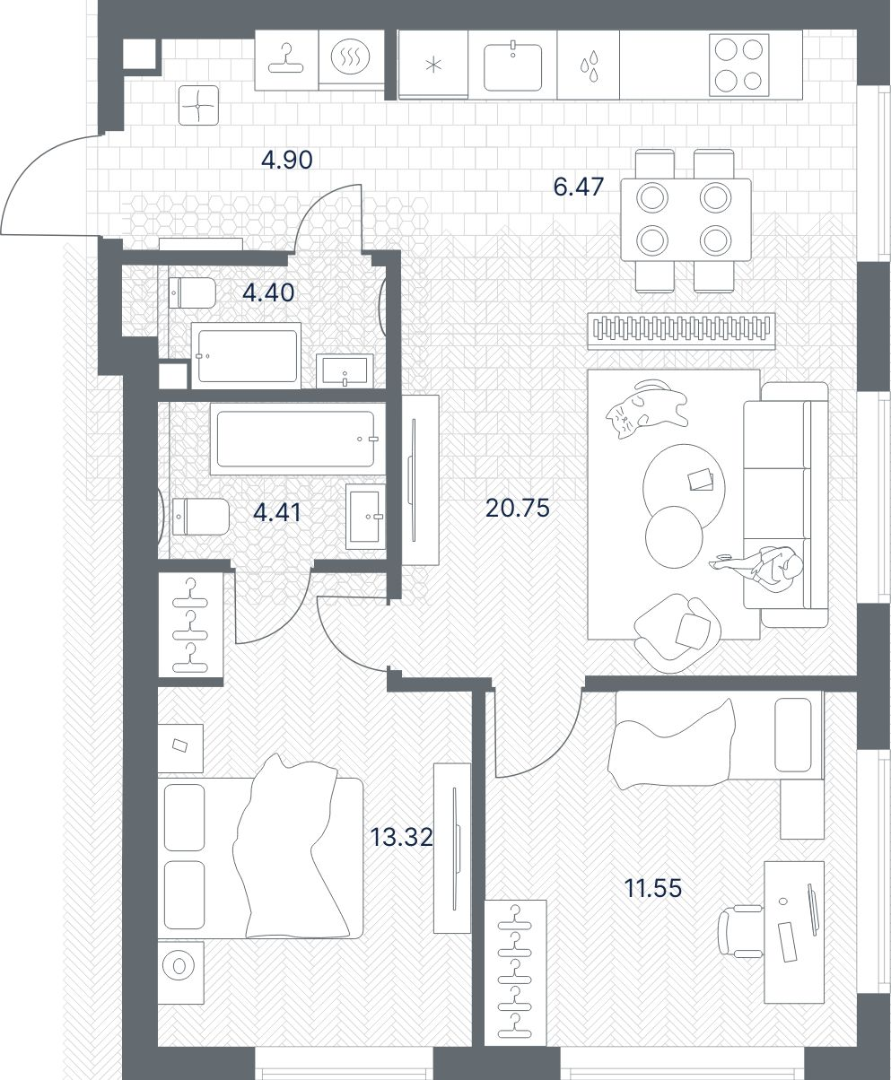 Планировка — TATE, 3-комн., 66 м²