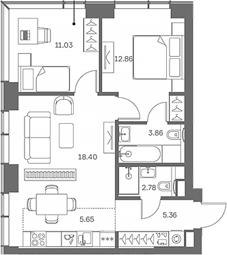 Планировка — TATE, 3-комн., 60 м²