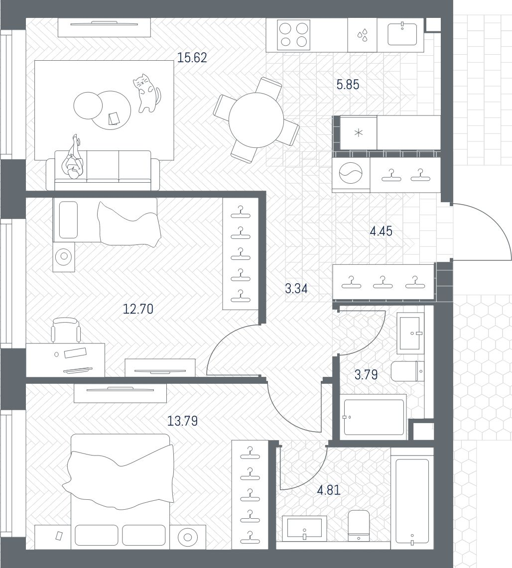 Планировка — TATE, 3-комн., 64 м²