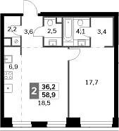 Планировка — Amber City, 2-комн., 59 м²