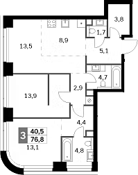 Планировка — Amber City, 3-комн., 77 м²